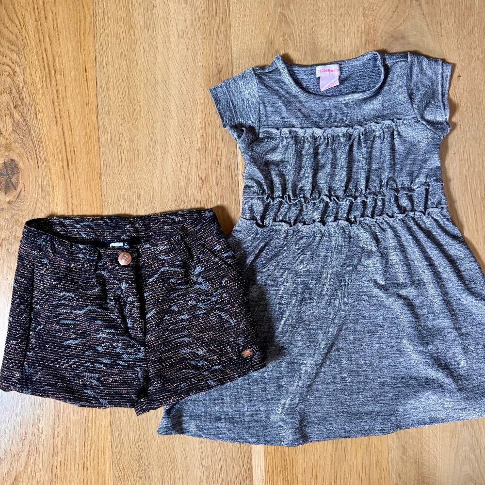 Bundle: Design History Dress + Tuc Tuc Metallic Jacquard Shorts – Girls 3T/3-4Y
